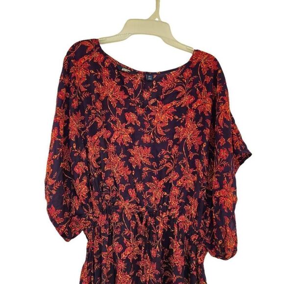 Lands' End Women's Purple/Navy/Red Modal Floral V-Neck Drawstring Swim Cover Up - Picture 6 of 15